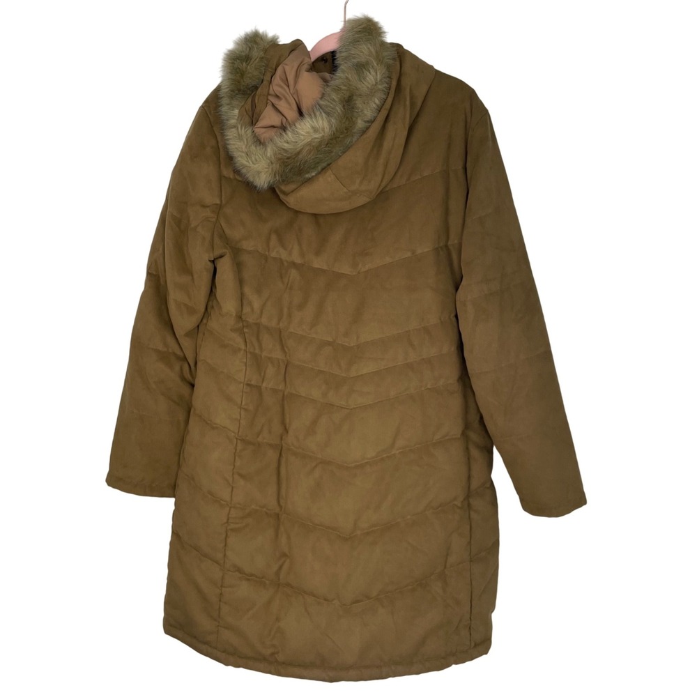 L.L.Bean Women's Tan Faux Suede Fur Trim Puffer Gorpcore Winter Jacket Size XL - Picture 2 of 10
